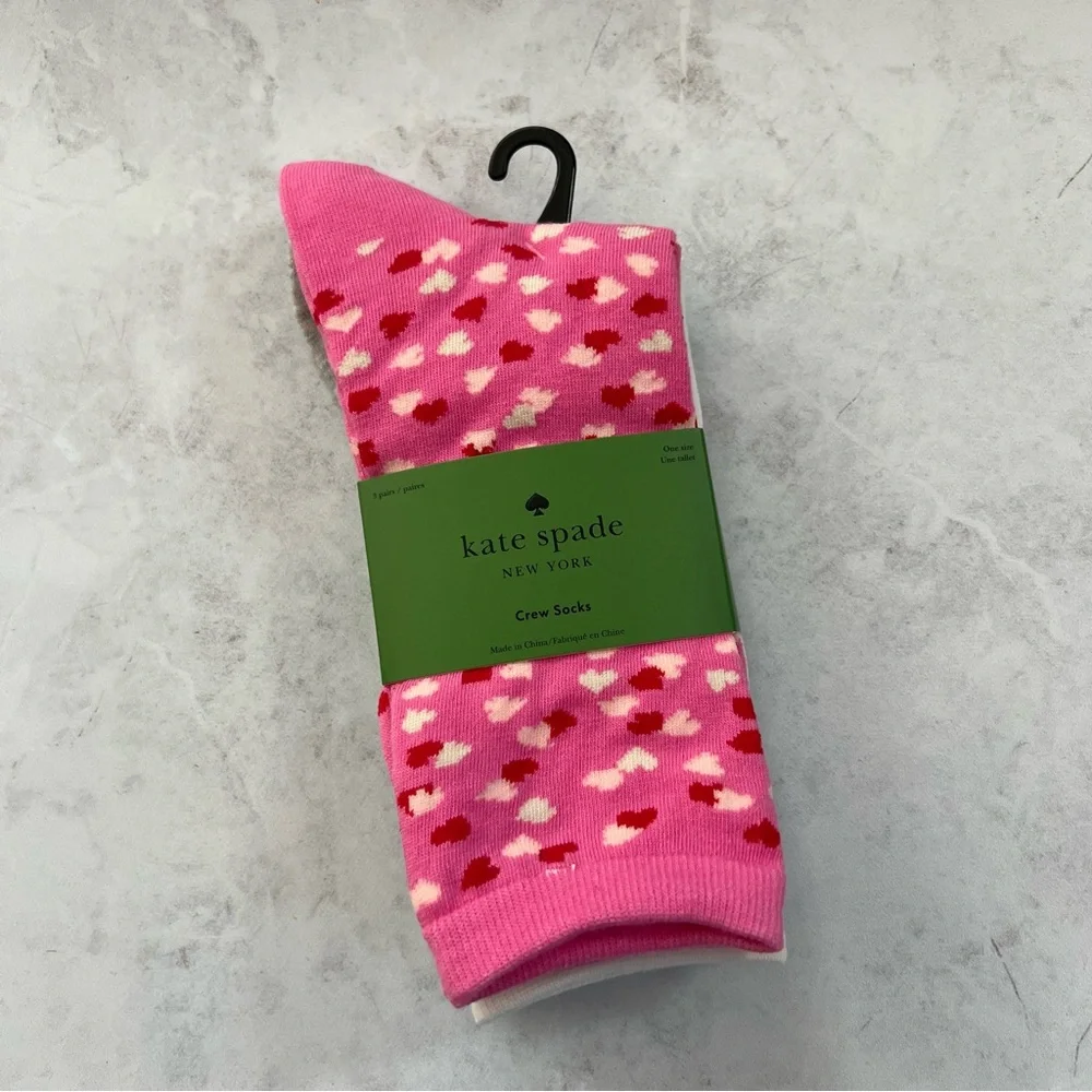 NWT Kate Spade Pink and Red Heart Crew Socks 3PK